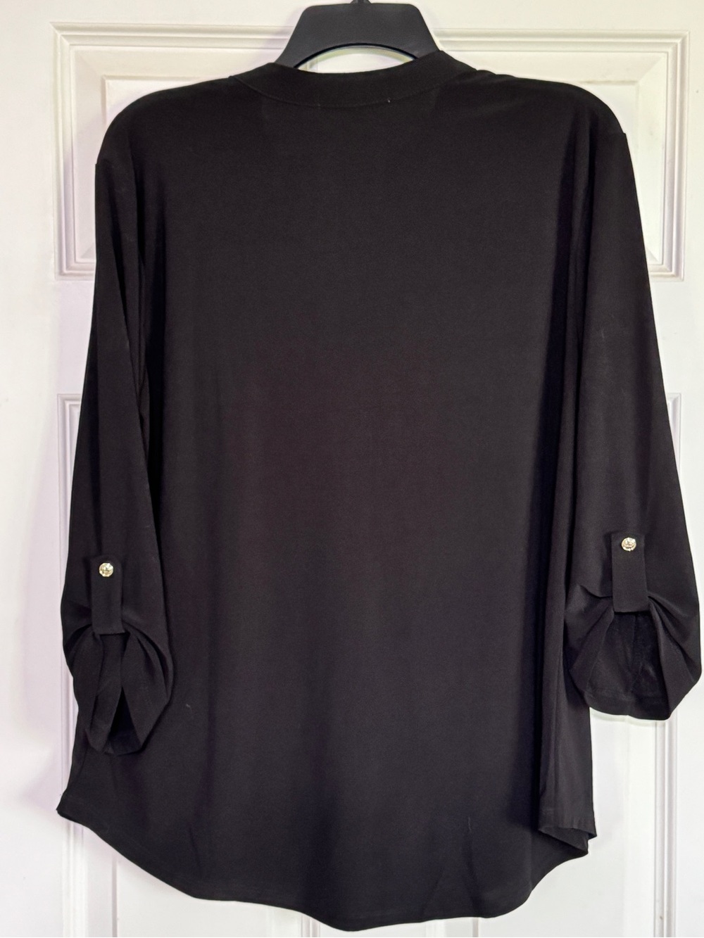Women's Black Roll-Tab Sleeve Blouse